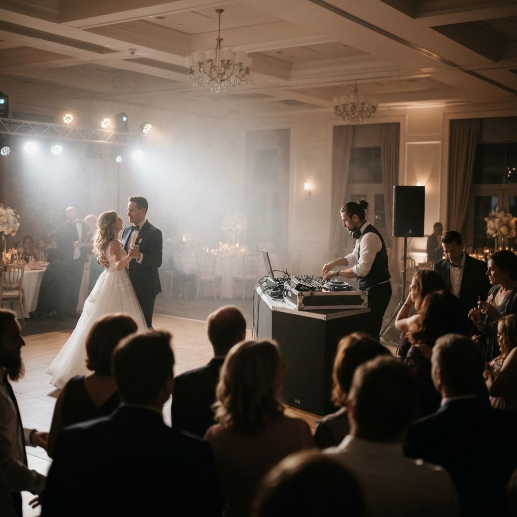 Hochzeits-DJ Ostschweiz: elegante Hochzeitsfeier mit DJ-Setup und tanzenden Gästen